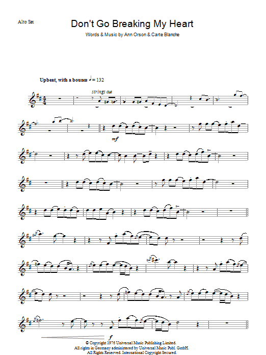 Don't Go Breaking My Heart (Lead Sheet / Fake Book) von Elton John