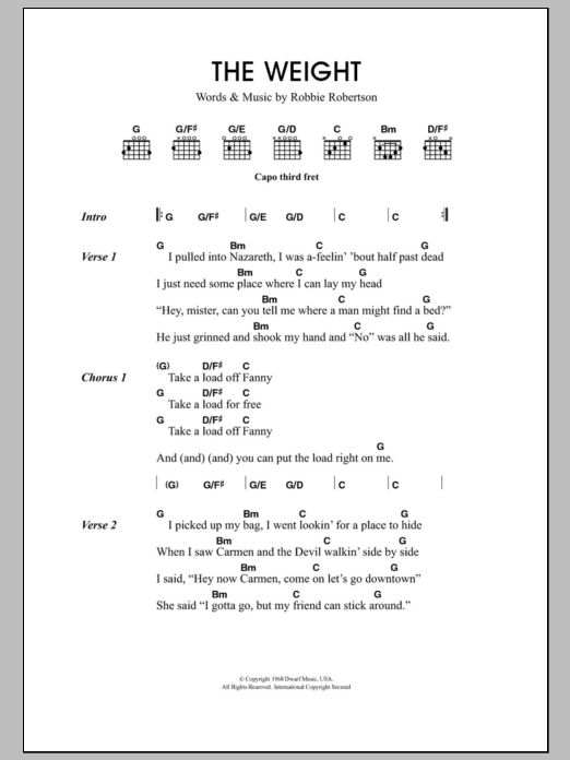 The Weight (Guitar Chords/Lyrics) von Travis