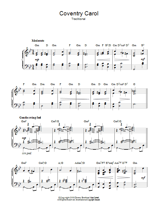 Coventry Carol (Piano Solo) von Traditional