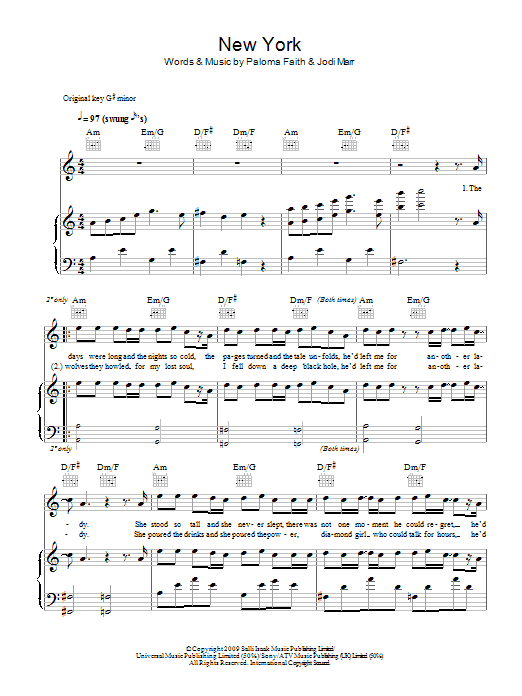 New York (Piano, Vocal & Guitar Chords) von Paloma Faith