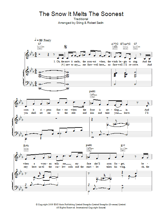 The Snow It Melts The Soonest (Piano, Vocal & Guitar Chords) von Sting