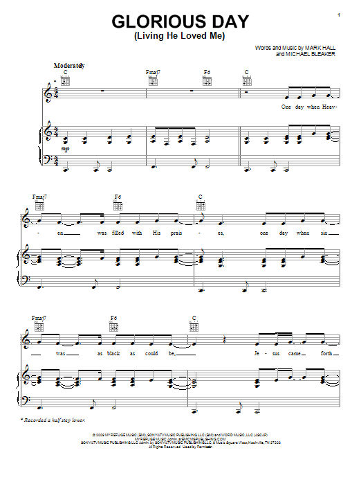 Glorious Day (Living He Loved Me) (Piano, Vocal & Guitar Chords (Right-Hand Melody)) von Casting Crowns