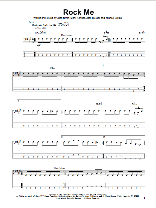 Rock Me (Bass Guitar Tab) von Great White