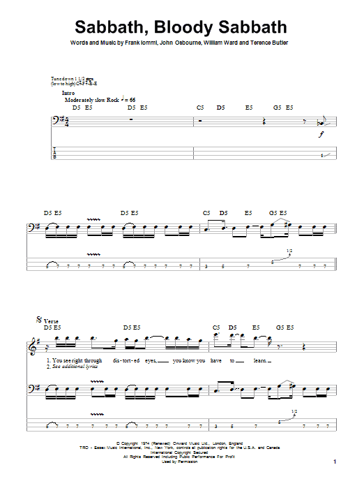 Sabbath, Bloody Sabbath (Bass Guitar Tab) von Black Sabbath