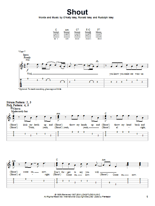 Shout (Easy Guitar Tab) von The Isley Brothers