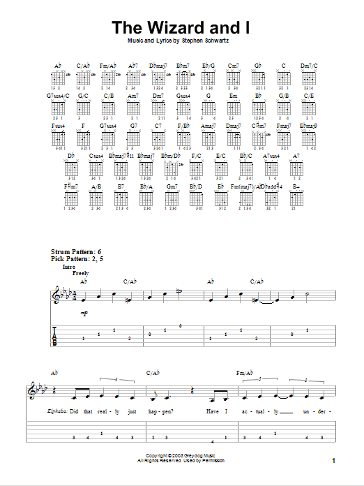 The Wizard And I (from Wicked) (Easy Guitar Tab) von Stephen Schwartz