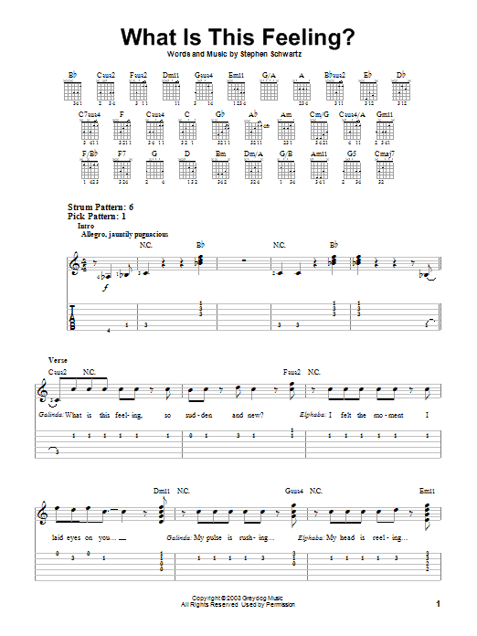 What Is This Feeling? (from Wicked) (Easy Guitar Tab) von Stephen Schwartz