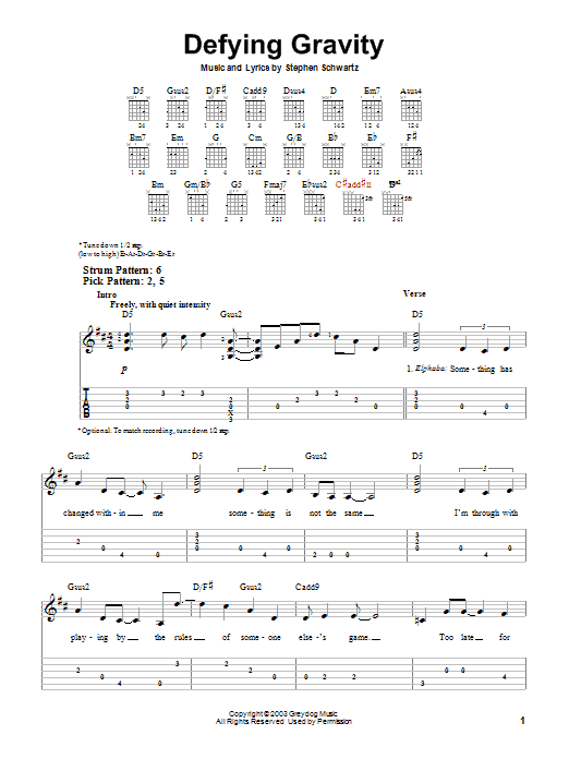 Defying Gravity (from Wicked) (Easy Guitar Tab) von Stephen Schwartz