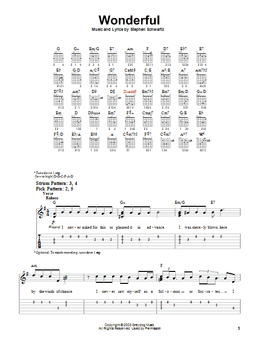 Wonderful (from Wicked) (Easy Guitar Tab) von Stephen Schwartz