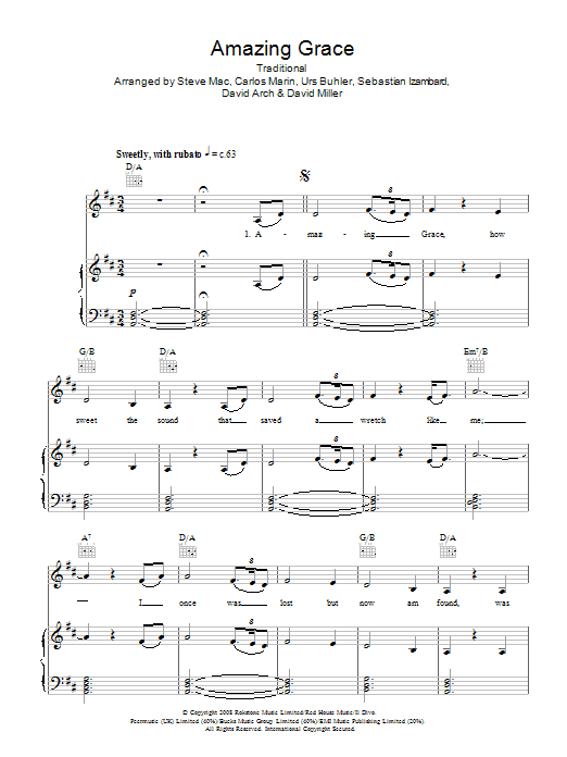 Amazing Grace (Piano, Vocal & Guitar Chords) von Susan Boyle