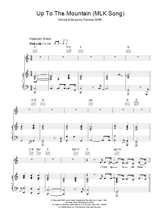 Up The Mountain (MLK Song) (Piano, Vocal & Guitar Chords) von Susan Boyle