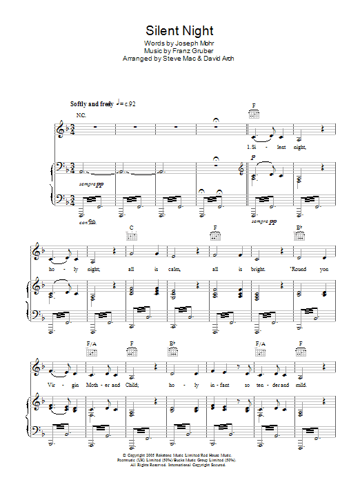 Silent Night (Piano, Vocal & Guitar Chords) von Susan Boyle