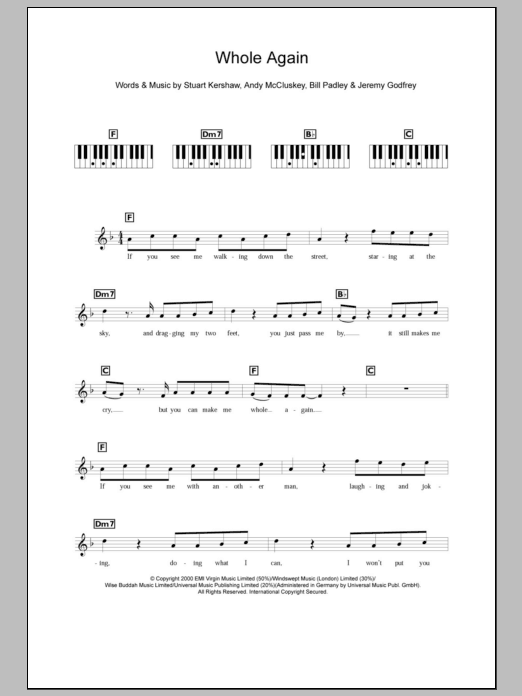 Whole Again (Lead Sheet / Fake Book) von Atomic Kitten