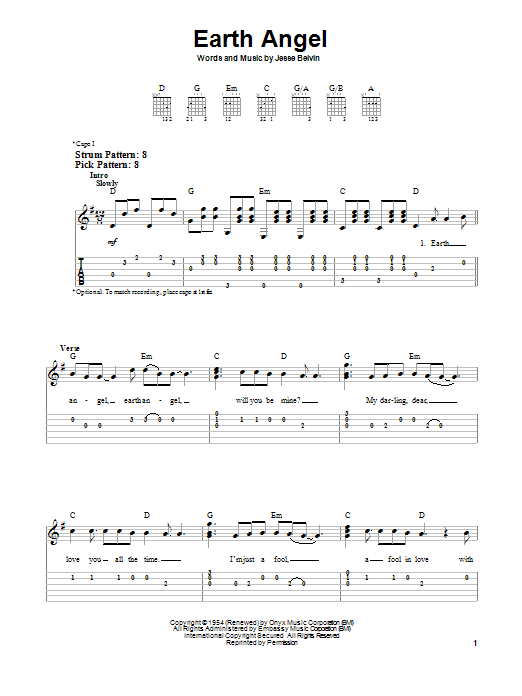 Earth Angel (Easy Guitar Tab) von The Crew-Cuts