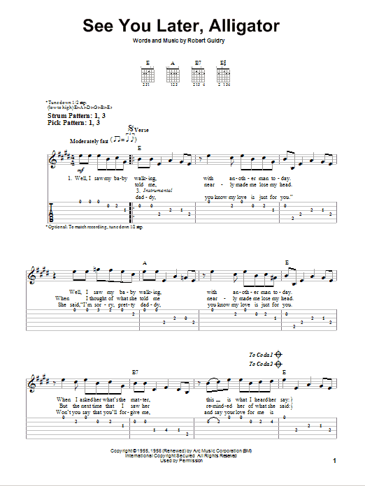 See You Later, Alligator (Easy Guitar Tab) von Bill Haley & His Comets