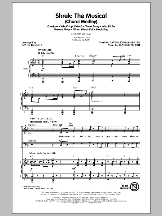 Shrek: The Musical (Choral Medley) (SAB Choir) von Mark Brymer