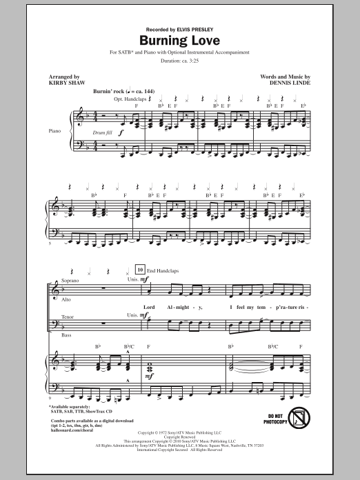 Burning Love (arr. Kirby Shaw) (SATB Choir) von Elvis Presley