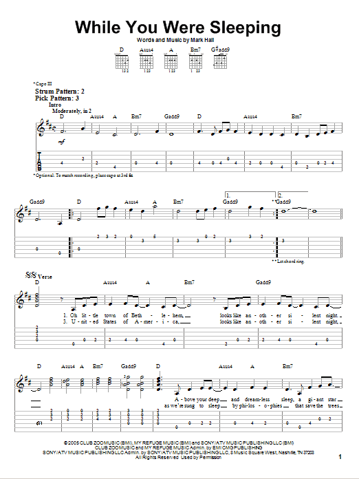 While You Were Sleeping (Easy Guitar Tab) von Casting Crowns