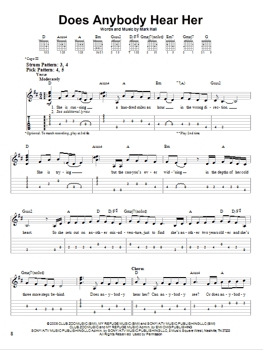 Does Anybody Hear Her (Easy Guitar Tab) von Casting Crowns