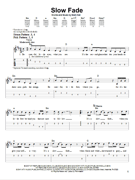 Slow Fade (Easy Guitar Tab) von Casting Crowns