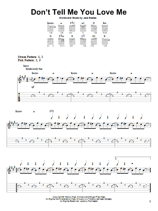 Don't Tell Me You Love Me (Easy Guitar Tab) von Night Ranger