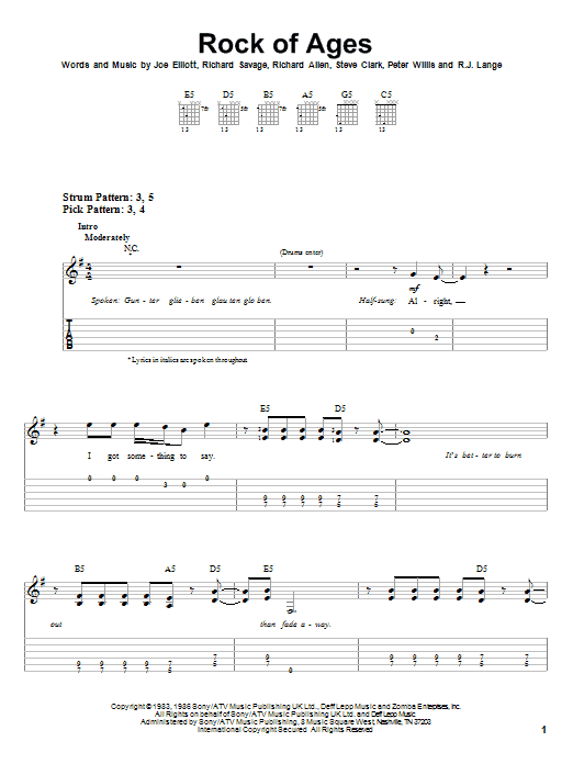 Rock Of Ages (Easy Guitar Tab) von Def Leppard