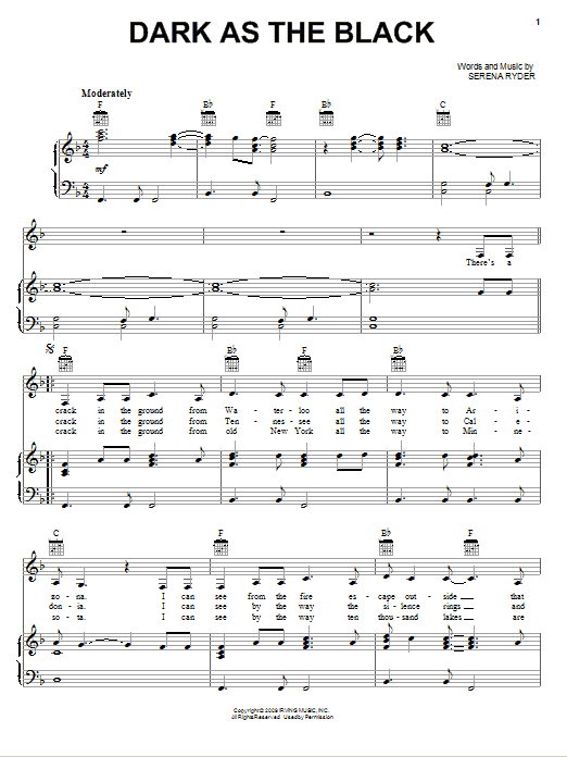 Dark As The Black (Piano, Vocal & Guitar Chords (Right-Hand Melody)) von Serena Ryder