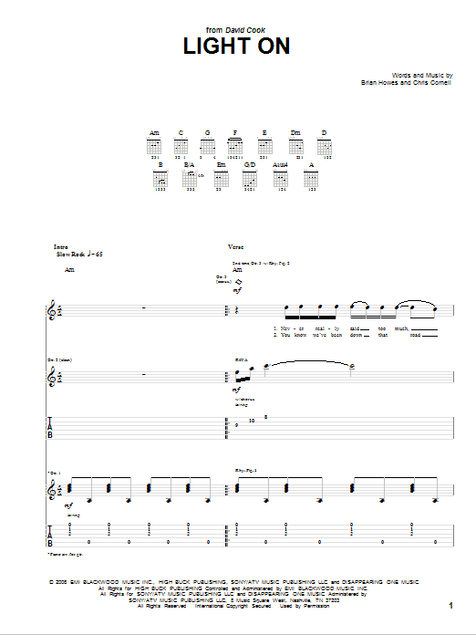 Light On (Guitar Tab) von David Cook