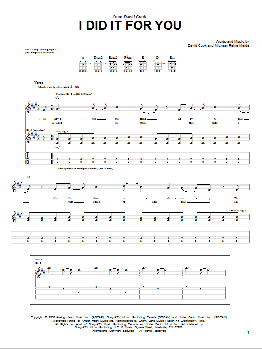 I Did It For You (Guitar Tab) von David Cook