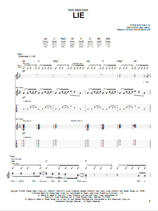 Lie (Guitar Tab) von David Cook