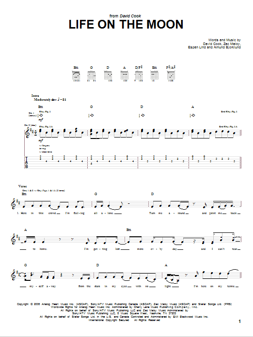 Life On The Moon (Guitar Tab) von David Cook