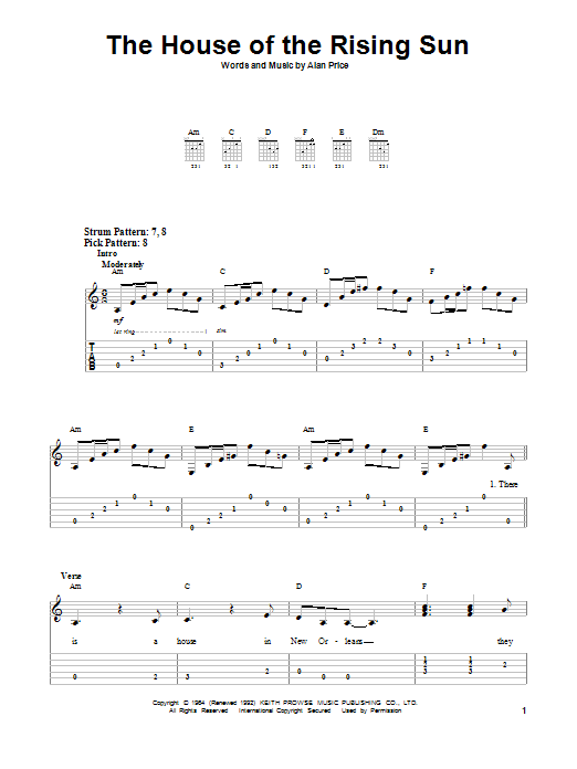 The House Of The Rising Sun (Easy Guitar Tab) von The Animals