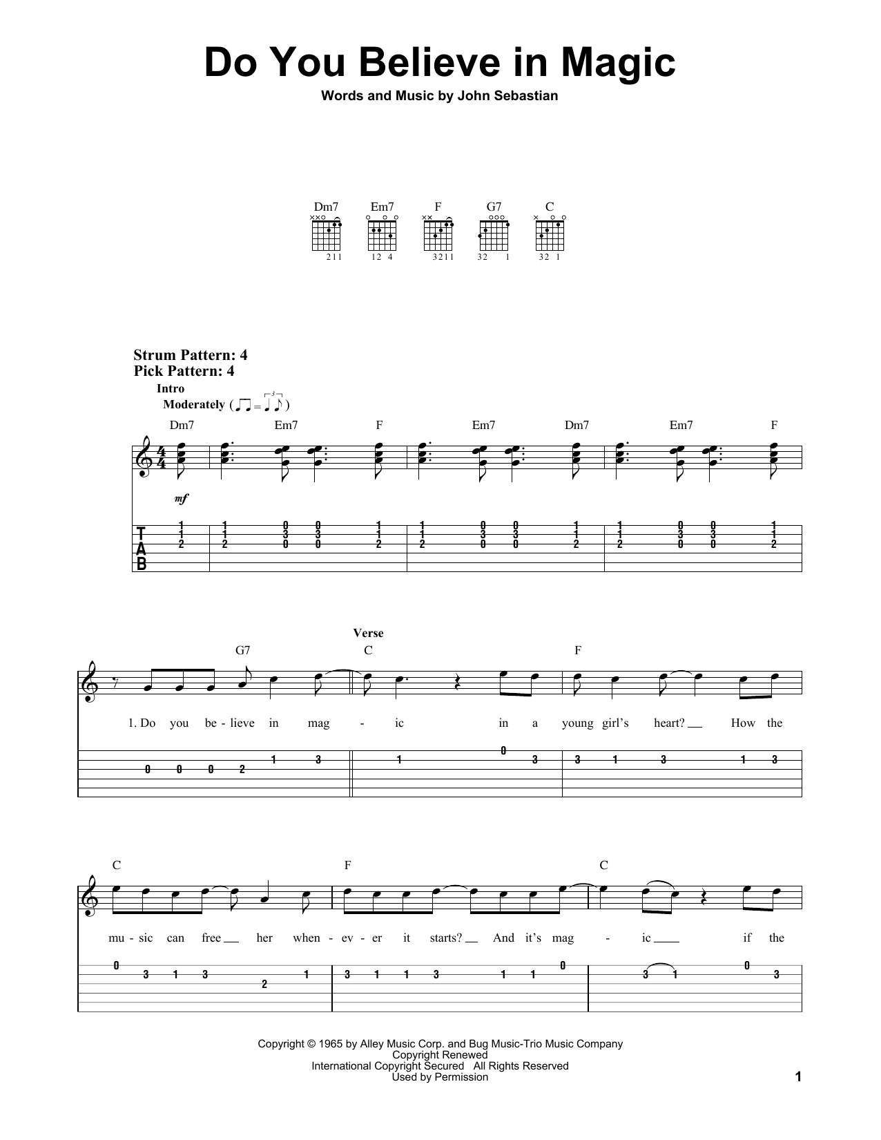 Do You Believe In Magic (Easy Guitar Tab) von The Lovin' Spoonful