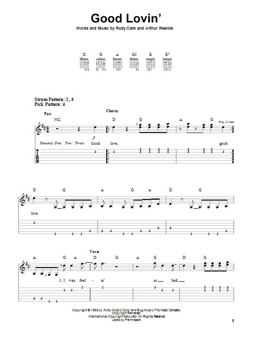 Good Lovin' (Easy Guitar Tab) von The Young Rascals