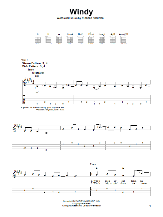 Windy (Easy Guitar Tab) von The Association