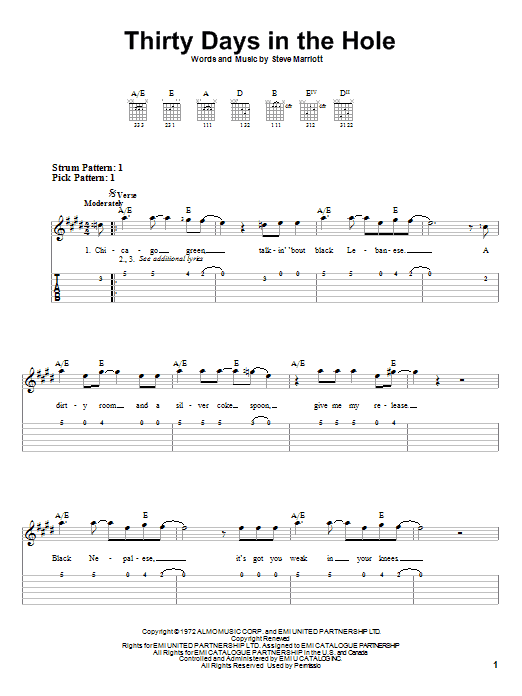 Thirty Days In The Hole (Easy Guitar Tab) von Humble Pie