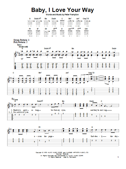 Baby, I Love Your Way (Easy Guitar Tab) von Peter Frampton