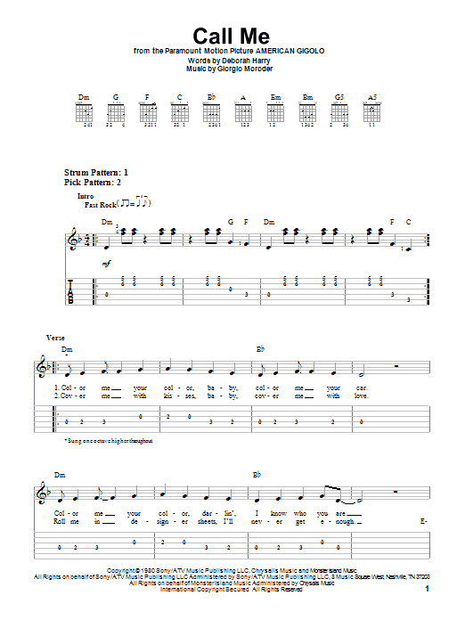 Call Me (Easy Guitar Tab) von Blondie