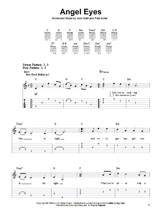 Angel Eyes (Easy Guitar Tab) von Jeff Healey