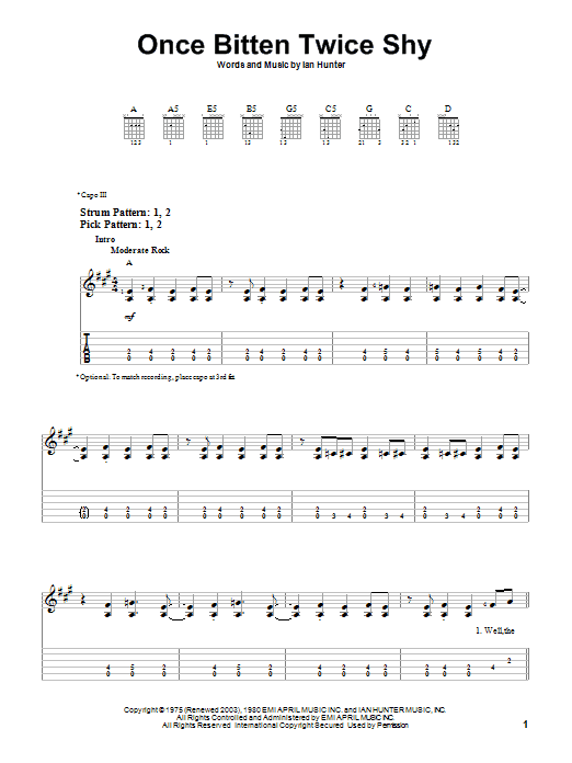 Once Bitten Twice Shy (Easy Guitar Tab) von Great White