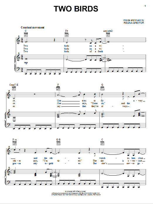 Two Birds (Piano, Vocal & Guitar Chords (Right-Hand Melody)) von Regina Spektor