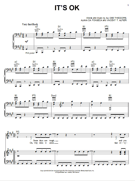 It's OK / It's Okay (Piano, Vocal & Guitar Chords (Right-Hand Melody)) von Alvin And The Chipmunks