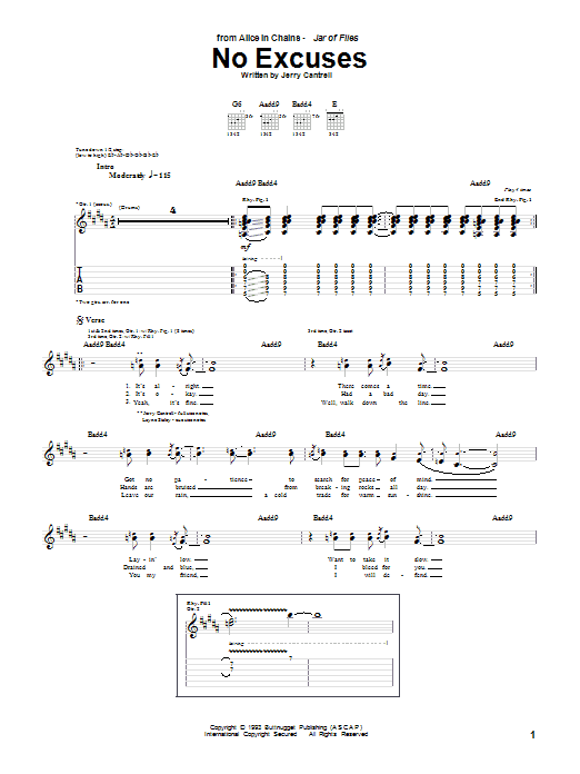 No Excuses (Guitar Tab) von Alice In Chains