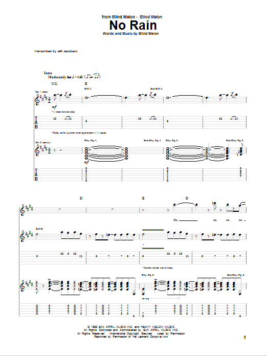 No Rain (Guitar Tab) von Blind Melon