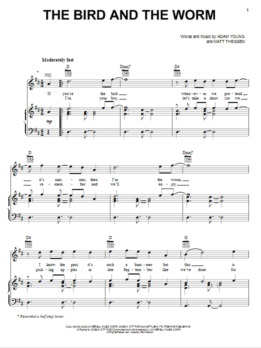 The Bird And The Worm (Piano, Vocal & Guitar Chords (Right-Hand Melody)) von Owl City