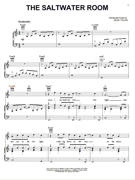 The Saltwater Room (Piano, Vocal & Guitar Chords (Right-Hand Melody)) von Owl City