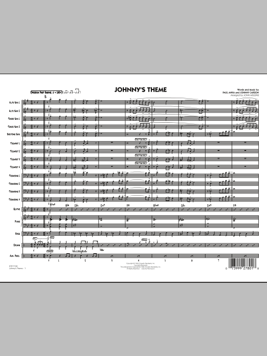Johnny's Theme (from The Tonight Show) - Conductor Score (Full Score) (Jazz Ensemble) von John Higgins