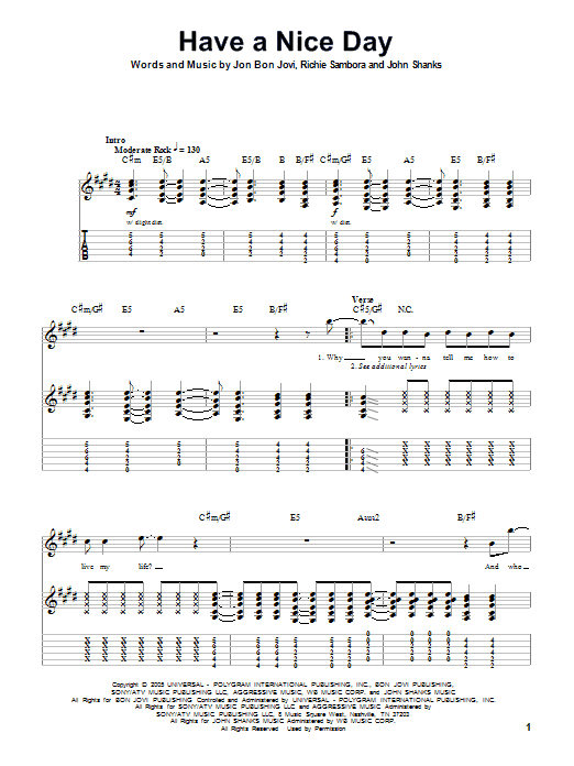 Have A Nice Day (Guitar Tab (Single Guitar)) von Bon Jovi