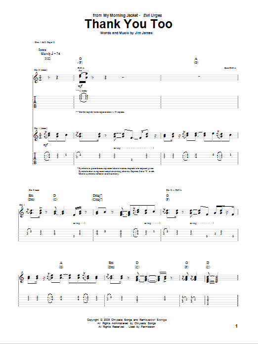 Thank You Too (Guitar Tab) von My Morning Jacket