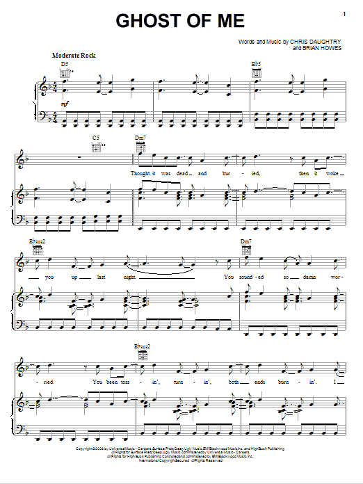 Ghost Of Me (Piano, Vocal & Guitar Chords (Right-Hand Melody)) von Daughtry